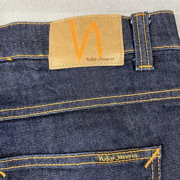 Nudie Jeans Co Lean Dean Jeans Mens 36x32 Dark Indigo Dry 16 Dips Made in Italy - Picture 3 of 16